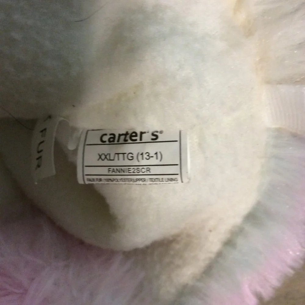 rainbow colored fuzzy slippers